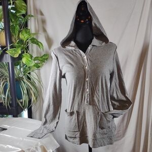 J. Crew Gray 1/2 Button-Up Hooded Tissue T Top - Size M
